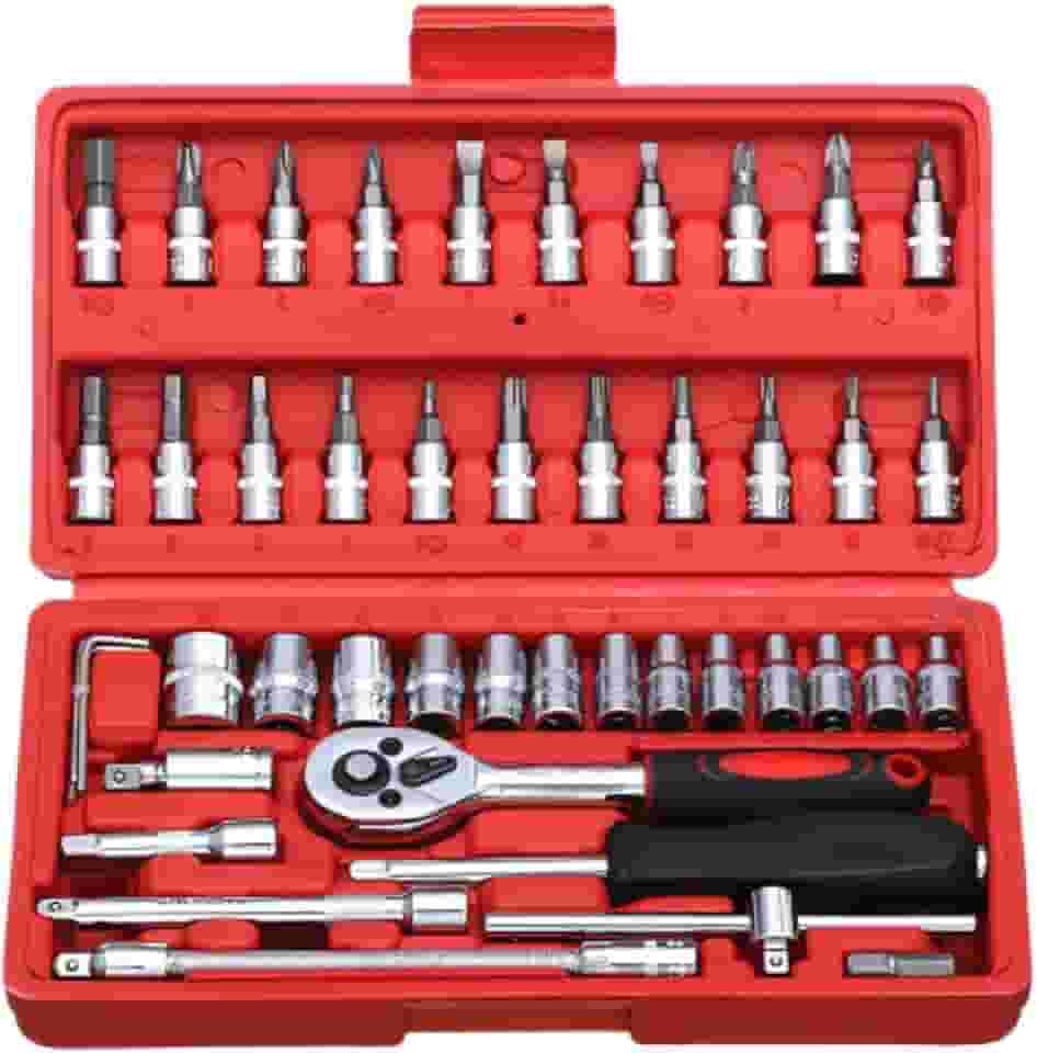 Kit Caixa Jogo de Ferramentas 46 Peças Combinadas Sextavadas Chave Allen Torx Extensor Catraca Soquete Reversível Com Maleta Marca Nosredna Shop