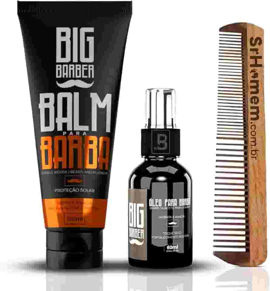 Kit Balm e Óleo + Pente Duplo Madeira Para Barba Big Barber