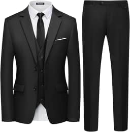 WULFUL Conjunto de terno masculino slim fit de 3 peças, blazer com dois botões, colete e calça de smoking para festas, casamentos e negócios, Preto, P