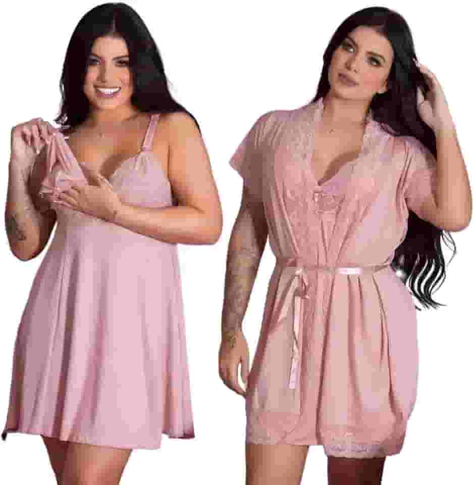 Kit Robe Roupão e Camisola Amamentação Pós-Parto com Renda, Moda Maternidade para Gestante, Prático e Confortável, Ideal para Mães que Amamentam e Saída de Maternidade