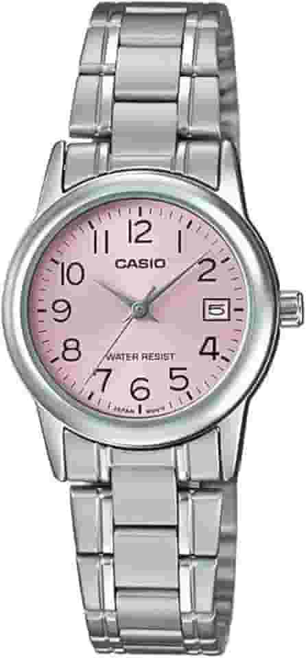 #LTP-V002D-4B Relógio feminino padrão de aço inoxidável com mostrador rosa, rosa, 31×25×9.2mm, Movimento de quartzo