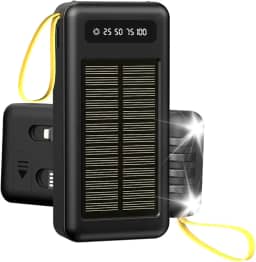 BLACKULTRA Banco de Energia Solar 20000mAh, Power Bank Portátil com Dupla Lanterna LED, Resistente à Água para Acampamento e Viagens