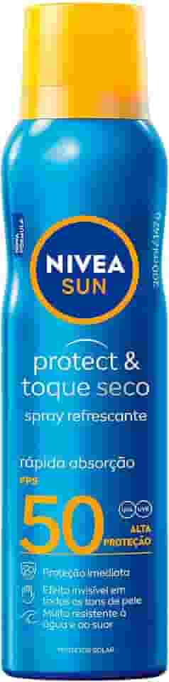 NIVEA SUN Protetor Solar Spray Protect & Toque Seco FPS 50 200ml - FPS 50, sensação refrescante na pele, rápida absorção, não oleoso, alta proteção UVA/UVB, muito resistente à água, embalagem spray