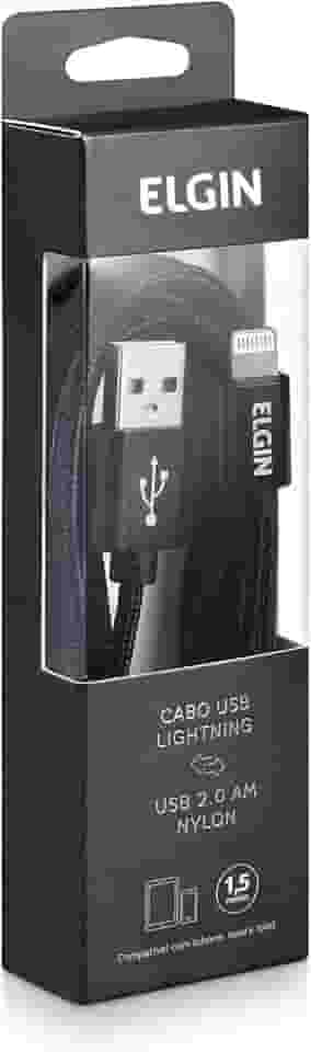 Cabo Lightning Nylon Elgin Dispositivos Apple 1,5 Metros Preto