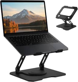 Suporte para Notebook de até 17” em Aço Carbono, Ajustável, Dobrável, Base Giratória 360° e Ventilação, Ergonômico e Portátil para Home Office e escritório, também para tablets e celulares