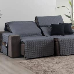Capa para Sofá Retrátil 4 Lugares Tamanho King 2,40m 400 Fios + 2 Capa de Almofada | Protetor de Sofá Retrátil com Bolso (Cinza/Preto)