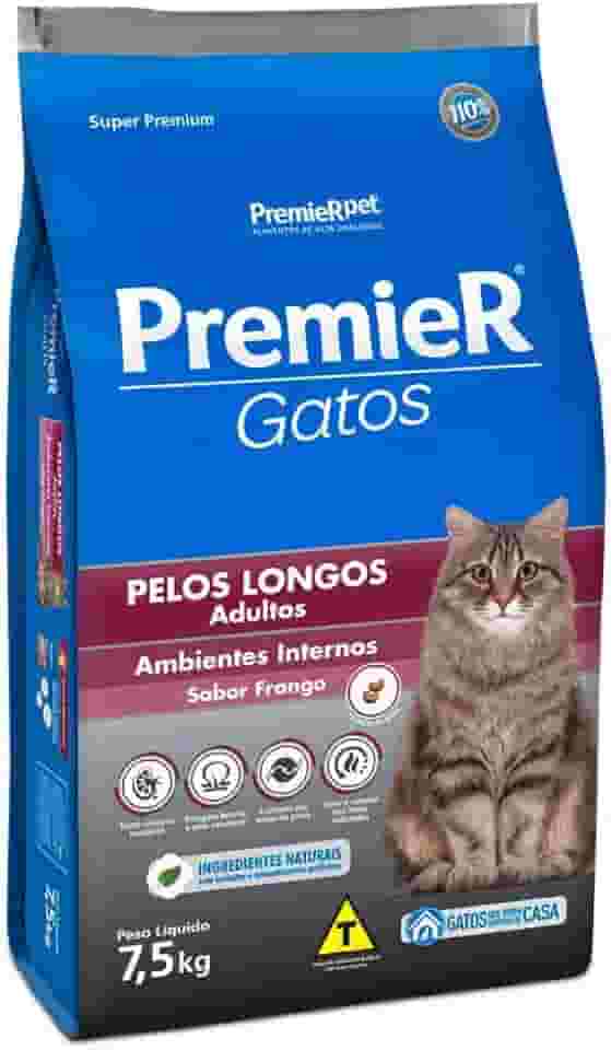 Ração Premier Ambientes Internos Pelos Longos para Gatos - 7,5kg Premier Pet Adulto - Sabor Frango