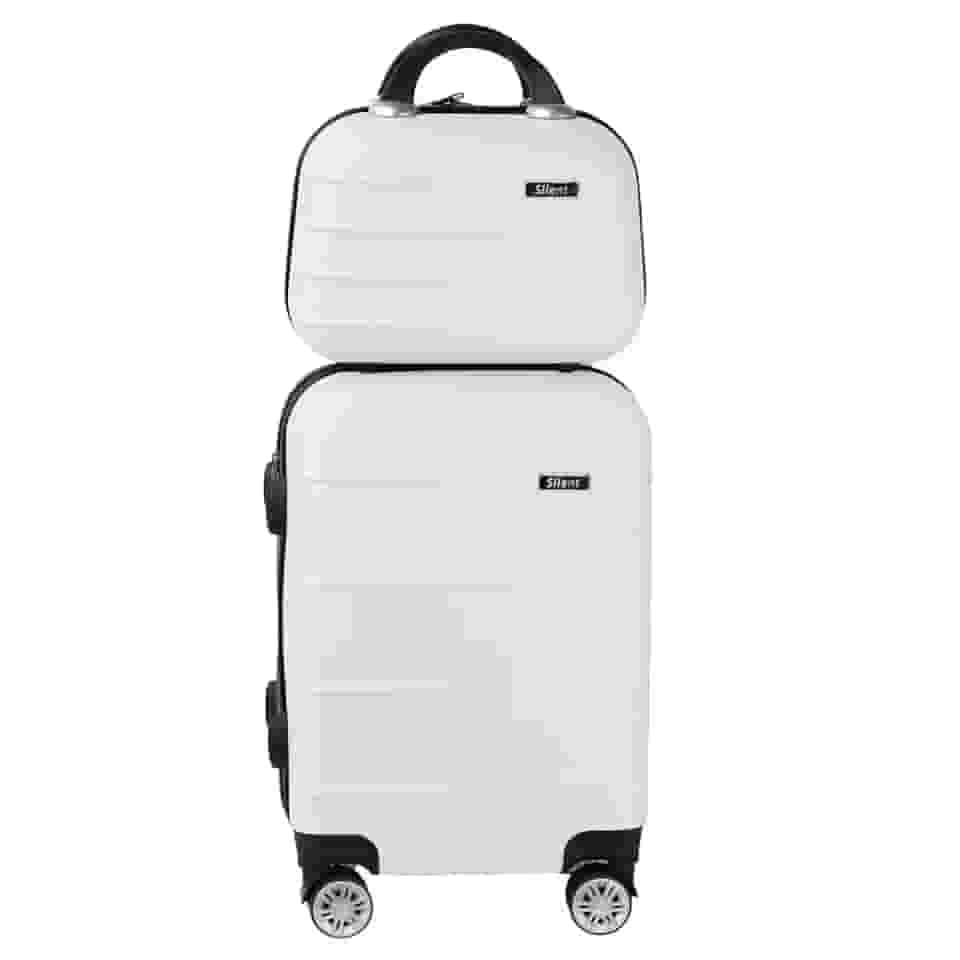 Kit Mala de Bordo Silent Ipanema + Frasqueira - Padrão ANAC | Rígida em ABS | 4 Rodas Duplas 360° | Cadeado Numérico Integrado | Leve e Resistente (Branco)