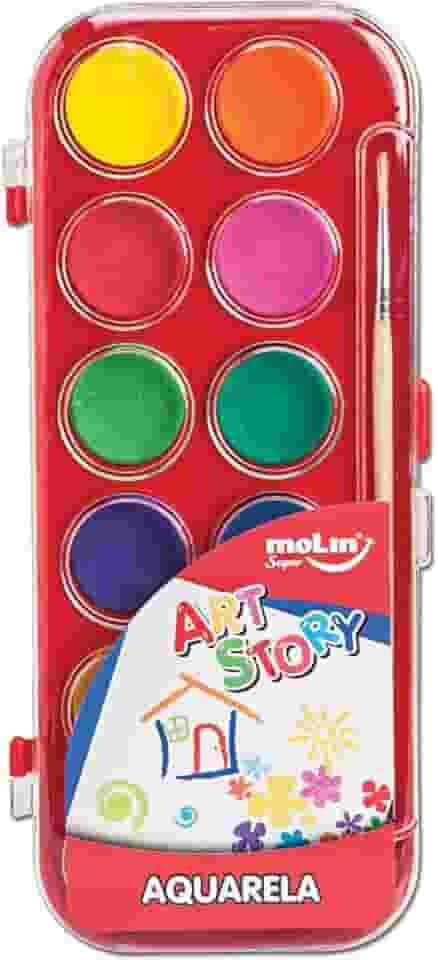 Estojo de Aquarelas com 12 Cores e 1 Pincel, Molin 18385, Multicor