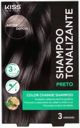 Shampoo Tonalizante Kiss New York para Cabelo Preto, 3 Unidadesde x 30ml, Cobertura de Fios Grisalhos, Coloração Sem Amônia