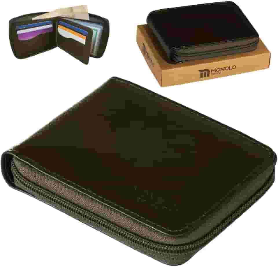 Carteira Masculina Couro Legítimo Ziper Porta Cartão Documentos Crédito CNH Grande Completa Monolo