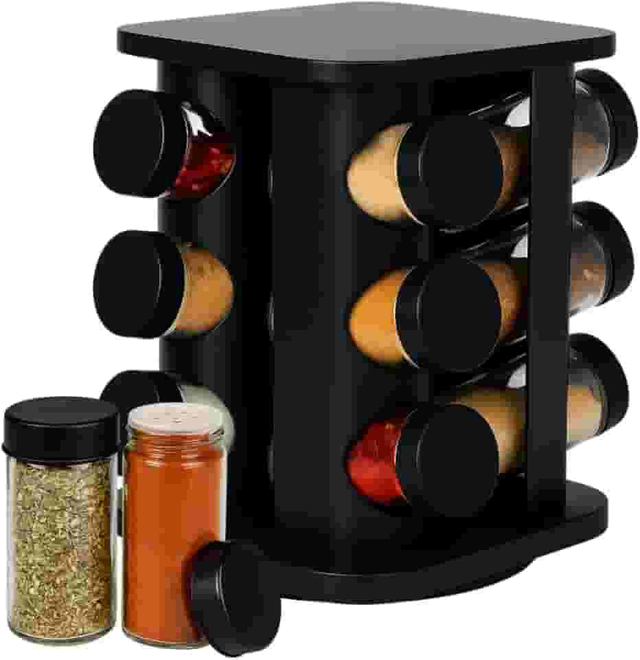 Porta Temperos Giratório com 12 Frascos Vidro Premium Base 360º Tampa com 3 Tipos de Dosagem