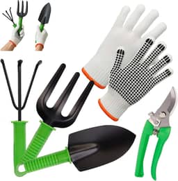 Kit para Jardinagem 5 Peças - Pá, Garfo, Ancinho + Tesoura de Poda + Luva