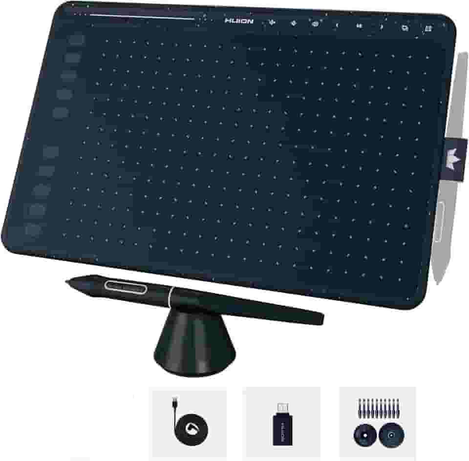 Mesa digitalizadora HUION HS611 Tablet gráfico com 10 teclas de atalho, 8 teclas multimídia Stylus sem bateria 8192 caneta pressão inclinação digital arte tablet para pintura, design esboço iniciante