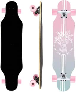 Mini Cruiser Longboard, skate de roda larga de 78 cm, skate estável para iniciantes e fácil de controlar, adequado para passeios em parques e ruas, padrão de chama exclusivo