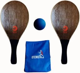 Kit para jogar Frescobol com 2 Raquetes Madeira Oca Mais Bolsa Gymsek e Bola Cortesia