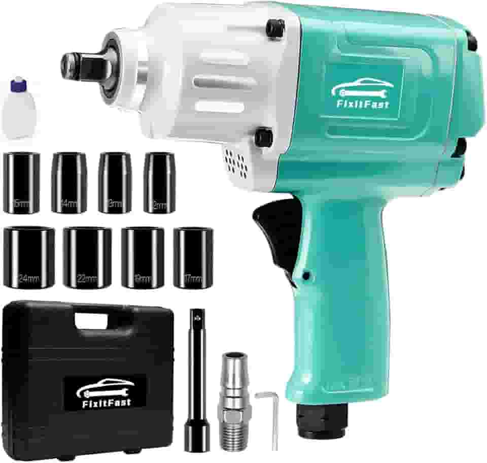 Chave de Impacto Pneumática 1/2" 1200Nm Profissional - Kit Completo com Soquetes 12-24mm, Extensor e Acessórios - Ideal para Reparação de Automóveis e Manutenção Industrial