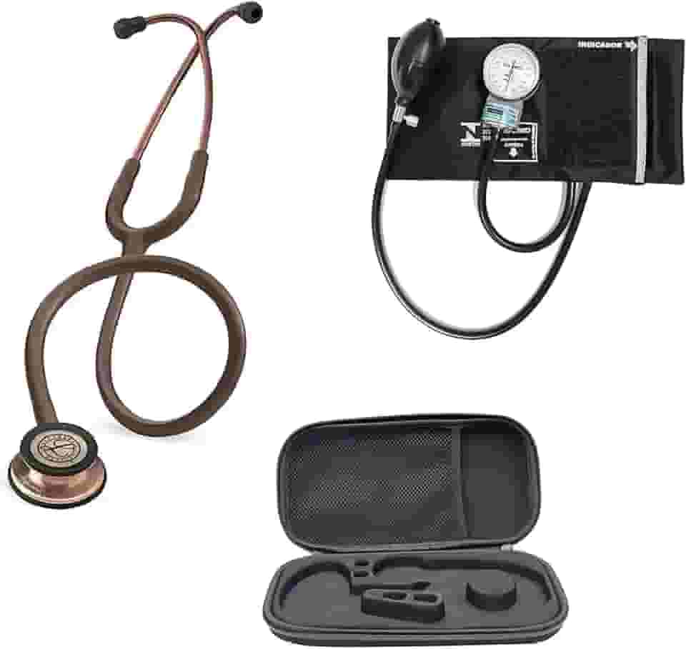 Combo Estetoscópio 3M Classic III Chocolate Cobre 5809 Littmann, Esfigmomanômetro + Case