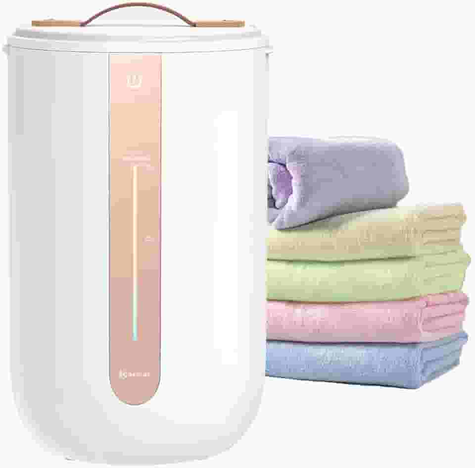 Keenray Aquecedor de toalhas para banheiro, balde de aquecedor de toalhas com barra de progresso de aquecimento, suporte de disco perfumado, alça de couro, balde de toalha de desligamento automático