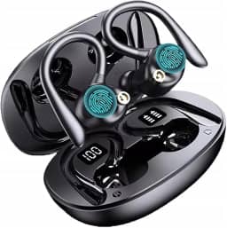 Fones de ouvido sem fio, Bluetooth 5.3, fone de ouvido estéreo Hi-Fi, tela de LED, chamadas claras com microfone, cancelamento de ruído, controle de toque, IP7 à prova d'água, esporte