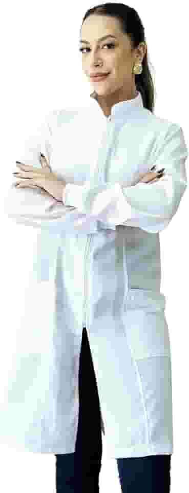 Jaleco Feminino Oxford Ziper Gola Padre, Com Punho, Acinturado, Manga Longa, Branco