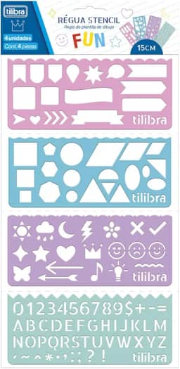 Tilibra - Régua Stencil Fun - Blister com 4 unidades - Tilibra