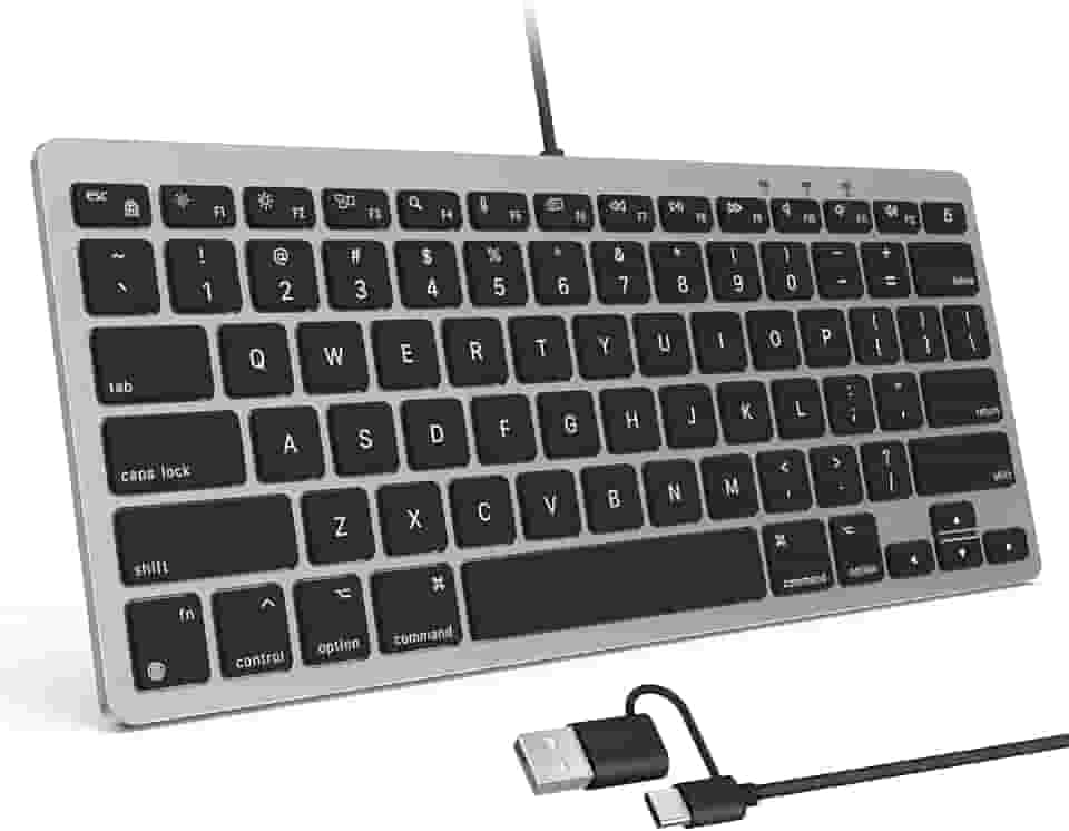 OMOTON Teclado com fio para Mac com interface dupla, ângulo de digitação confortável e conexão estável, compatível com MacBook, iMac, Mac Mini, PC-cinza