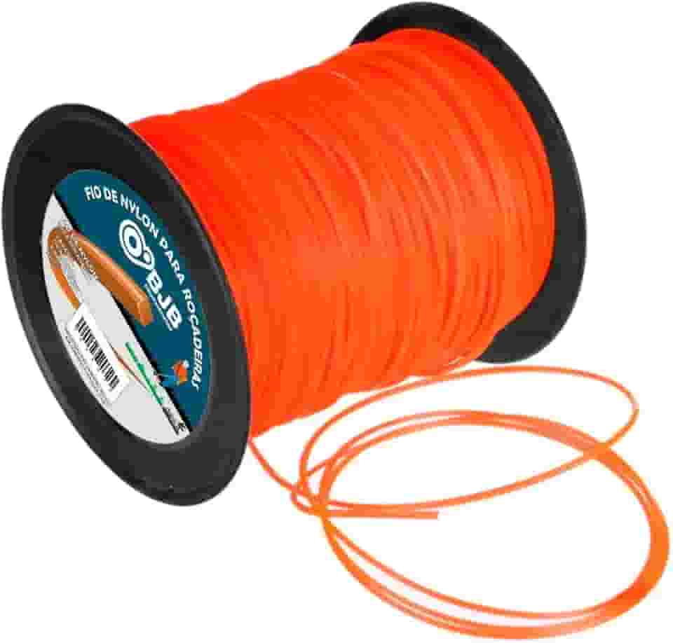 Rolo Fio de Nylon Para Carretel de Roçadeira Cortadora de Grama com 2KG, Perfil Quadrado, 3mm de Diametro, Laranja, Compatibilidade Universal Modelos 26/33/43/52/63cc, Alto Desempenho, 226 Metros