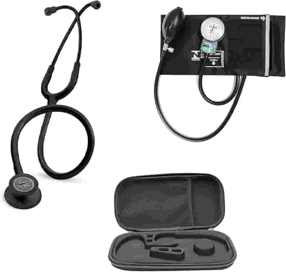 Combo Estetoscópio 3M Classic III Black Edition 5803 Littmann, Esfigmomanômetro + Case