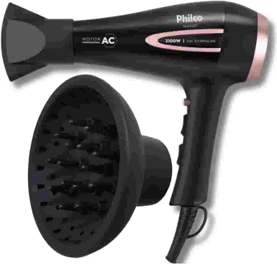 Secador de Cabelo Philco Profissional 2100W Íon Tourmaline com Difusor de Cachos - 127v