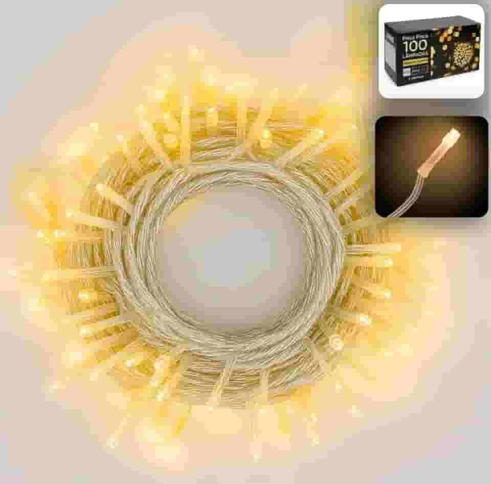 Cordão Pisca 100 LEDs Branco Quente 9 Metros 8 Funções de Piscar – Linha Premium BIVOLT– Luz Decorativa para Natal, Festas, Varandas, Jardins e Casamentos Econômica, Flexível e Durável