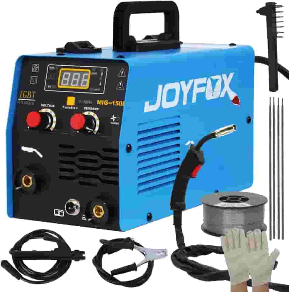 JOYFOX Máquina de Solda MIG-150D 220V, 3 em 1 (MIG/MMA/TIG), Tecnologia IGBT, Soldagem Rápida e Digital, Para Aço Carbono e Inox(Azul)