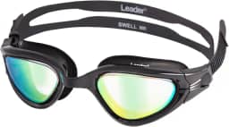 Leader Glasses- Óculos de Natação Swell Mirror Preto – Leader Brasil – Lentes Espelhadas Antiembaçantes, Proteção UV, Silicone Duplo e Alta Vedação