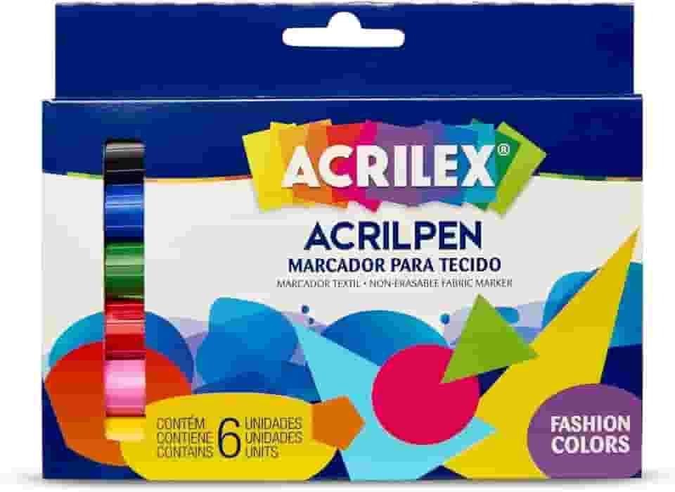 Caneta para Tecido, Acrilex, 6 Cores Sortidas, Acrilpen