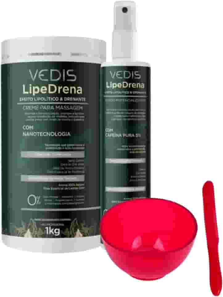 Kit Creme de Massagem e Fluido Potencializador LipeDrena Vedis + Cubeta 60ml + Espátula Espanhola -Tratamento de Lipedema e Drenagem