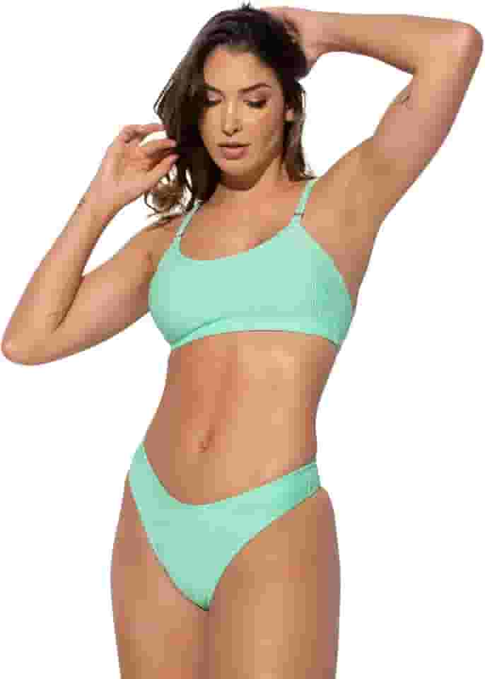 Biquíni Top Faixa Bojo Asa Delta Textura Brilhosa Alcinha MVB Modas