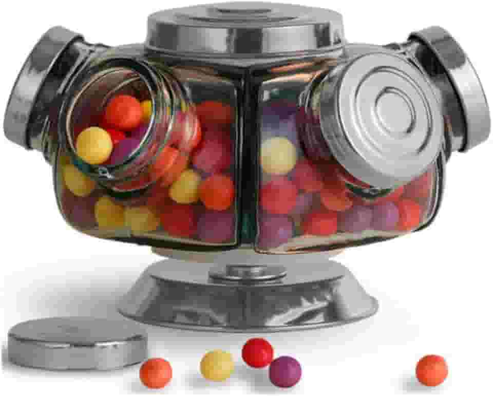 Baleiro Giratório De Vidro Bomboniere Decoração 5 Gomos Retrô (Prata)