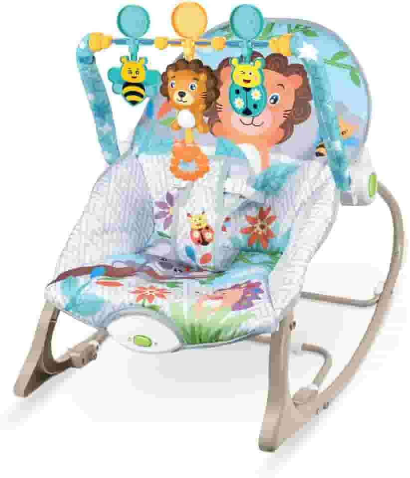 Maxibaby Cadeira de Descanso e Balanco Funtime Leão, Cinto 3 Pontos, (Até 18 kgs), Multicolorida