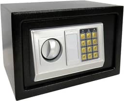 Cofre Eletrônico Digital em Aço Com Teclado e Chave Reserva (PRETO, MEDIO 31X20X20 CM)