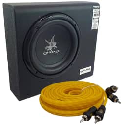 Caixa Automotiva Amplificada Mini Slim Subwoofer 8'' Corzus 200W + Cabo Rca 5 Metros
