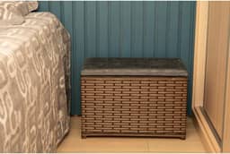 Puff Baú Organizador 80 Litros Assento Suede Fibra Sintética Quarto Decorativo(ARGILA/CINZA)