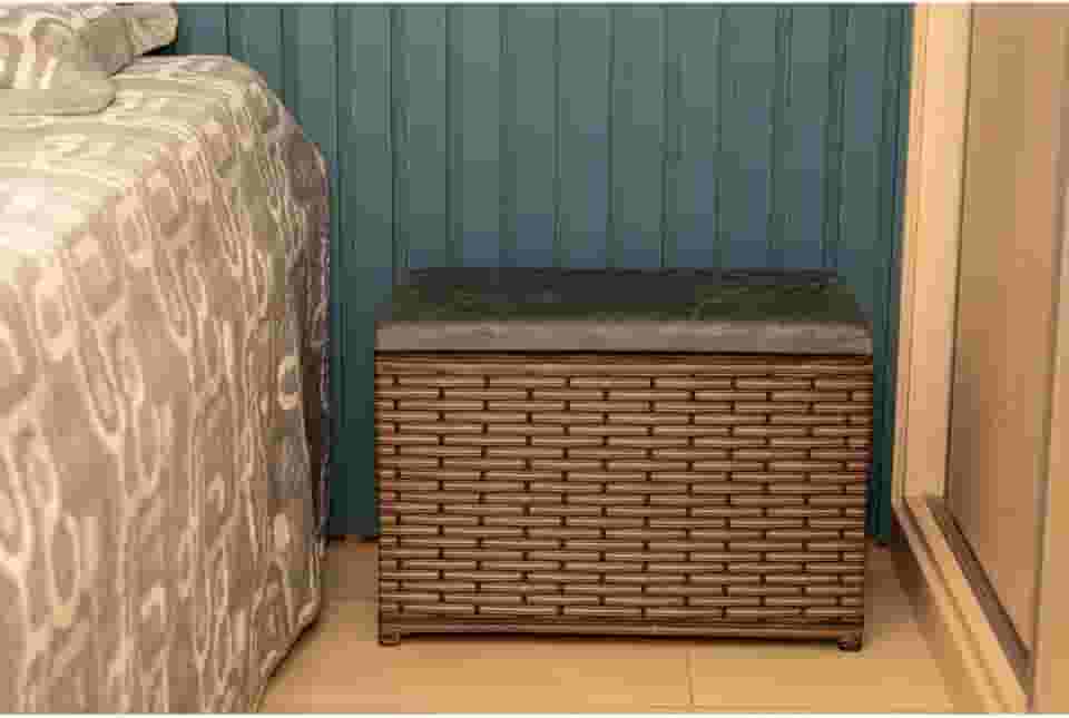 Puff Baú Organizador 80 Litros Assento Suede Fibra Sintética Quarto Decorativo(ARGILA/CINZA)