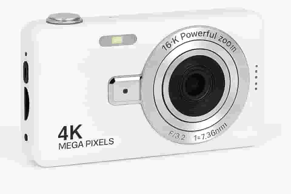 Câmera Digital 4K HD Portátil 50MP com Zoom 16x e Tela 2.4” | Foco Automático, Anti-Vibração e Flash Integrado | Câmera Compacta para Fotos, Vídeos, Vlogs e Viagens (Branco)