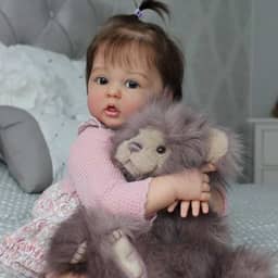 Bebê Reborn Boneca de Silicone Menina Realista Olho Castanho 55cm Pode Tomar Banho