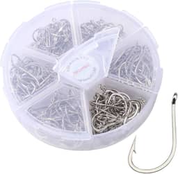 Kit 300 Anzóis Brancos-Prateados, 10°-15°, 50 Unidades de Cada Tamanho, para Pesca de Tilápia, Lambari e Carpa