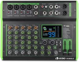 Mesa de Som Profissional Multifuncional de 6 Canais com 100 Efeitos de Reverb, Phantom Power de 48 V, Bluetooth e Conexão Telefônica Sem Fio para Ao Vivo/Karaokê/Gravação