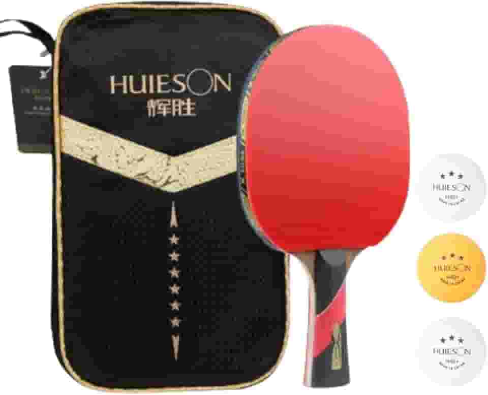 Raquete Clássica Com Carbono Huieson 6 Estrelas Tênis de Mesa Ping Pong Profissional + Raqueteira Capa + 3 Bolas 3 Estrelas