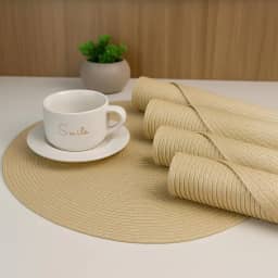 Kit 4 Peças de Jogo Americano Redondo 38cm Para Mesa Posta Elegante, Souplast, Jantar, Cozinha, Café da Manhã e Lanches (AREIA)