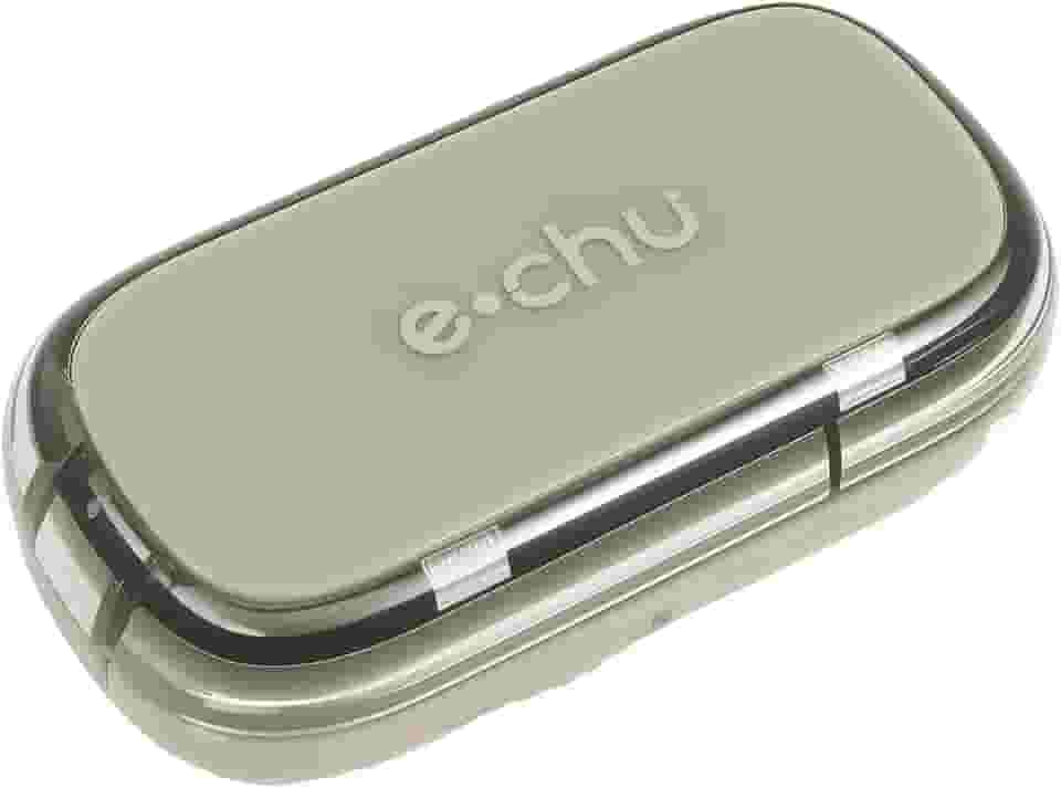 Cortador de comprimidos portátil com lâminas de aço inoxidável e compartimento de armazenamento, metades/terço/quarto, divisor para uso diário e viagens (verde menta)