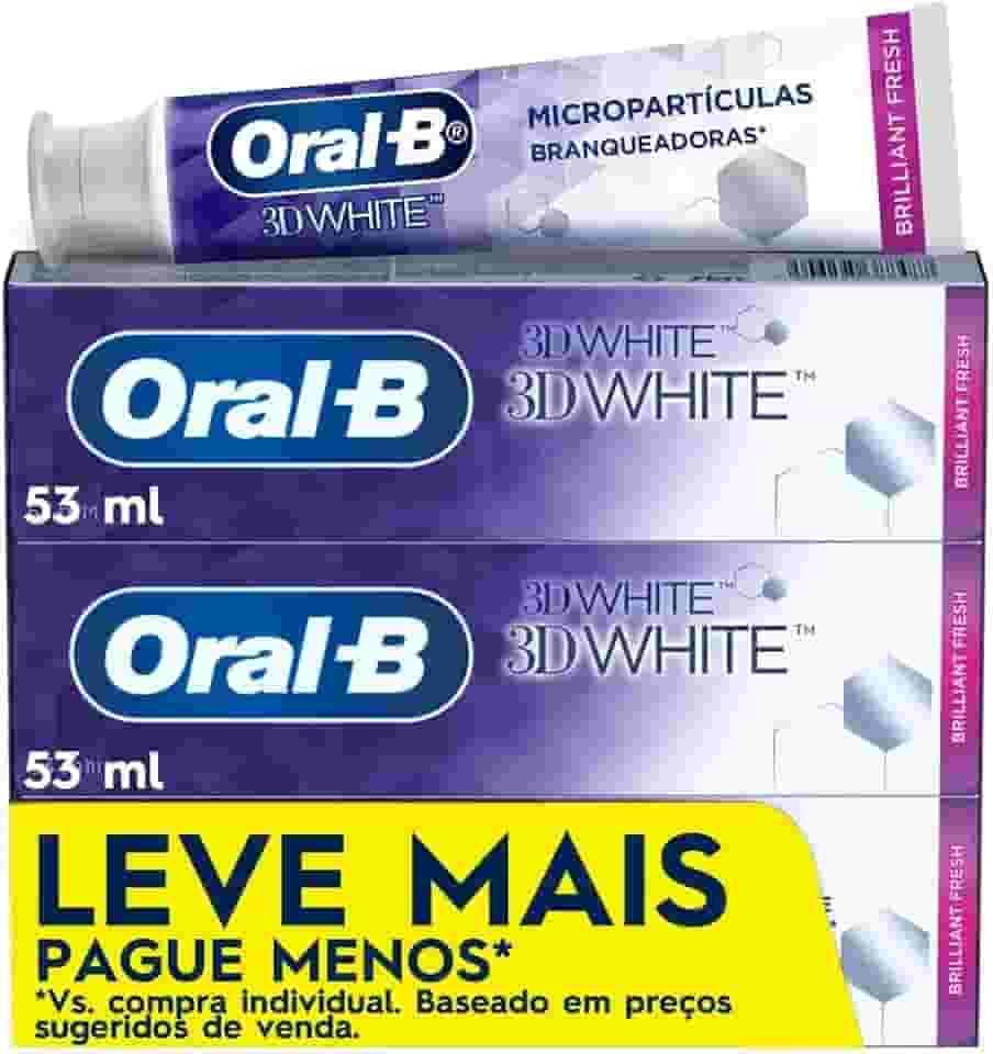 Oral-B Pasta de Dente 3D White Brilliant Fresh, Clareador Avançado com Micropartículas Clareadoras, 53 ml, 3 Unidades